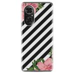 Kılıfland Huawei Honor 50 ile Uyumlu Kılıf, Silikon, Çiçek Desenli, Siyah Beyaz Çizgili