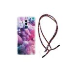 Kılıfland Huawei Mate 10 Pro ile Uyumlu Kılıf, Rasta İpli Boyun Askılı, Desenli Silikon, Pembe Bulut