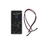 kilifland Huawei Mate 10 Pro ile Uyumlu Kılıf Rasta Ipli Boyun Askılı Desenli Silikon Siyah Mermer 1299