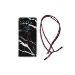 kilifland Huawei Mate 10 Pro ile Uyumlu Kılıf Rasta Ipli Boyun Askılı Desenli Silikon Siyah Şerit Mermer 1318