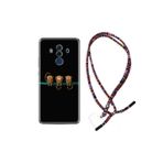 Kılıfland Huawei Mate 10 Pro ile Uyumlu Kılıf, Rasta İpli Boyun Askılı, Desenli Silikon, Üç Maymun, Siyah