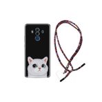 kilifland Huawei Mate 10 Pro ile Uyumlu Kılıf Rasta Ipli Boyun Askılı Desenli Silikon White Cat 1835