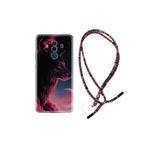 kilifland Huawei Mate 10 Pro ile Uyumlu Kılıf Rasta Ipli Boyun Askılı Desenli Silikon Wolf And Moon 1380