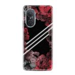 Kılıfland Huawei Nova 9 Se ile Uyumlu Silikon Kılıf, Çiçek Desen, Kırmızı-Siyah