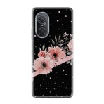 Kılıfland Huawei Nova 9 Se ile Uyumlu Silikon Kılıf, Çiçek Desenli, Siyah, Pembe Detaylı