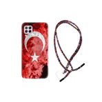 Kılıfland Huawei P40 Lite ile Uyumlu Kılıf, Türk Bayrağı Desenli, İpli Boyun Askılı, Silikon, Renkli