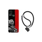 Kılıfland Infinix Hot 11s ile Uyumlu Ipli Boyun Askılı Desenli Silikon Kılıf, Çılgın Kedi, Siyah-Kırmızı