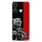 Kılıfland Infinix Hot 20 ile Uyumlu Silikon Kılıf, Çılgın Kedi Deseni, Kırmızı-Siyah