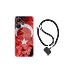 Kılıfland Infinix Hot 30i ile Uyumlu Kılıf, Desenli, İpli Boyun Askılı, Silikon, Türk Bayrağı, Kırmızı