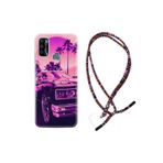 Kılıfland Infinix Hot 9 Play ile Uyumlu Kılıf, Rasta İpli Boyun Askılı, Desenli Silikon, Mor Araba, Retro