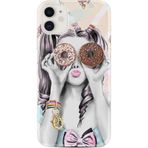 Kılıfland iPhone 14 Uyumlu Silikon Kılıf, Resimli Desenli Baskılı, Donut Girl, Renkli