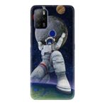 Kılıfland Omix X500 ile Uyumlu Telefon Kılıfı, Temperli Cam Silikon, Astronot ve Dünya Deseni, Siyah