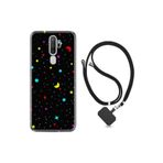 Kılıfland Oppo A5 2020, A9 2020 ile Uyumlu Silikon Kılıf, Boyun Askılı, Puantiye ve Ay Desenli, Siyah