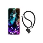 Kılıfland Oppo A5 2020 ve A9 2020 ile Uyumlu Silikon Kılıf, İpli Boyun Askılı, Butterfly Neon Desenli