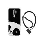 Kılıfland Oppo A5 A9 2020 ile Uyumlu Silikon Kılıf, İpli Boyun Askılı, Desenli Bay Bay Panda, Siyah Beyaz