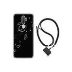 Kılıfland Oppo A5 A9 2020 ile Uyumlu Silikon Kılıf, İpli Boyun Askılı, Desenli Planet, Siyah
