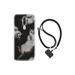 Kılıfland Oppo A5 A9 2020 ile Uyumlu Silikon Kılıf, Ipli Boyun Askılı, Desenli Sevimli Kedicikler, Siyah