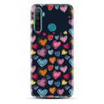 Kılıfland Realme 5i ile Uyumlu Kılıf, Boutique Baskılı, Renkli Kalpler Desen, Siyah