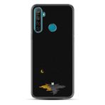 Kılıfland Realme 5i ile Uyumlu Silikon Kılıf, Ay ve Kedi Desen, Siyah