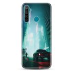 Kılıfland Realme 5i ile Uyumlu Silikon Kılıf, Desen Özel Seri Night Cars, Turkuaz