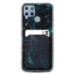 Kılıfland Realme C25s ile Uyumlu Kartvizitli Kartlıklı Silikon Kılıf, Mavi Mermer Desenli, Siyah