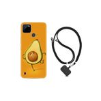 Kılıfland Realme C25Y ile Uyumlu Silikon Kılıf, İpli Boyun Askılı, Desenli, Avokado, Turuncu