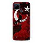 Kılıfland Realme C25Y ile Uyumlu Silikon Kılıf, Resimli Desenli Baskılı, Kurt ve Ay, Kırmızı