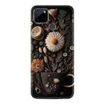 Kılıfland Realme C25Y Kılıf, Boutique Baskılı, Kahve Çiçek Desen, Siyah