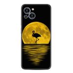 Kılıfland Reeder S23 Max Pro ile Uyumlu Silikon Kılıf, Ay ve Flamingo Deseni, Siyah