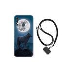Kılıfland Reeder S23 Max Pro ile Uyumlu Silikon Kılıf, Boyun Askılı, Desenli, Moon Wolf, Siyah