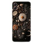 Kılıfland Samsung Galaxy A04E ile Uyumlu Kılıf, Boutique Baskılı, Kahve Çiçek Desen, Siyah