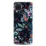 Kılıfland Samsung Galaxy A12 ile Uyumlu Desenli Silikon Kılıf, Çiçek Motifli, Siyah