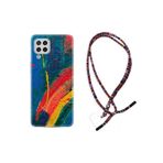 kilifland Samsung Galaxy A12 ile Uyumlu Kılıf Rasta Ipli Boyun Askılı Desenli Silikon Ressam Sulu Boya 1600