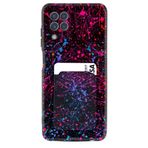 Kılıfland Samsung Galaxy A22 ile Uyumlu Kılıf, Kartvizitli Kartlıklı, Desenli Silikon, Siyah, Renkli Boyalar