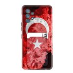 Kılıfland Samsung Galaxy A32 ile Uyumlu Kartvizitli Kartlıklı Silikon Kılıf, Türk Bayrağı Desenli, Siyah