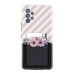 Kılıfland Samsung Galaxy A32 ile Uyumlu Kılıf, Kartvizitli Kartlıklı, Silikon, Çizgili Pembe Çiçek Desenli, Siyah