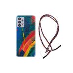 kilifland Samsung Galaxy A32 ile Uyumlu Kılıf Rasta Ipli Boyun Askılı Desenli Silikon Ressam Sulu Boya 1600