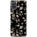 Kılıfland Samsung Galaxy A51 ile Uyumlu Kılıf, Boutique Baskılı, Çiçek Desenli, Siyah Fon
