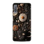Kılıfland Samsung Galaxy A7 2018 ile Uyumlu Kılıf, Boutique Baskılı, Kahve Çiçek Desen, Siyah