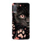 Kılıfland Samsung Galaxy A7 2018 ile Uyumlu Kılıf, Boutique Baskılı, Kara Kedi, Siyah