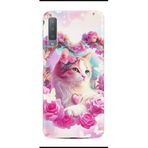 Kılıfland Samsung Galaxy A7 2018 ile Uyumlu Kılıf, Boutique Baskılı, Resimli Güzel Kedi, Çok Renkli