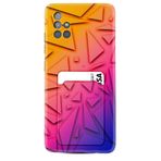 Kılıfland Samsung Galaxy A71 ile Uyumlu Kılıf, Kartvizitli Kartlıklı, Desenli Silikon, Üçgenler, Siyah