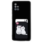 Kılıfland Samsung Galaxy A71 ile Uyumlu Kılıf, Silikon, Kartvizitli Kartlıklı, Love Cats Desenli, Siyah