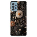 Kılıfland Samsung Galaxy A72 ile Uyumlu Kılıf, Boutique Baskılı, Kahve Çiçek Desen, Siyah