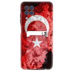 Kılıfland Samsung Galaxy M22 ile Uyumlu Kartvizitli Kartlıklı Türk Bayrağı Desenli Silikon Kılıf, Siyah