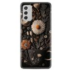 Kılıfland Samsung Galaxy M52 ile Uyumlu Kılıf, Boutique Baskılı, Kahve Çiçek Desen, Siyah