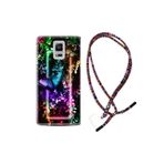 Kılıfland Samsung Galaxy Note 4 ile Uyumlu Silikon Kılıf, Butterfly Neon Desenli, Boyun Askılı, Rasta, Çok Renkli