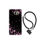 kilifland Samsung Galaxy Note 5 ile Uyumlu Kılıf Desenli Silikon Boyun Askılı Black Flowers 1391
