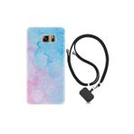 kilifland Samsung Galaxy Note 5 ile Uyumlu Kılıf Desenli Silikon Boyun Askılı Pink Blue Abstract 1385