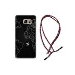 kilifland Samsung Galaxy Note 5 ile Uyumlu Kılıf Rasta Ipli Boyun Askılı Desenli Silikon Black Plane 1868